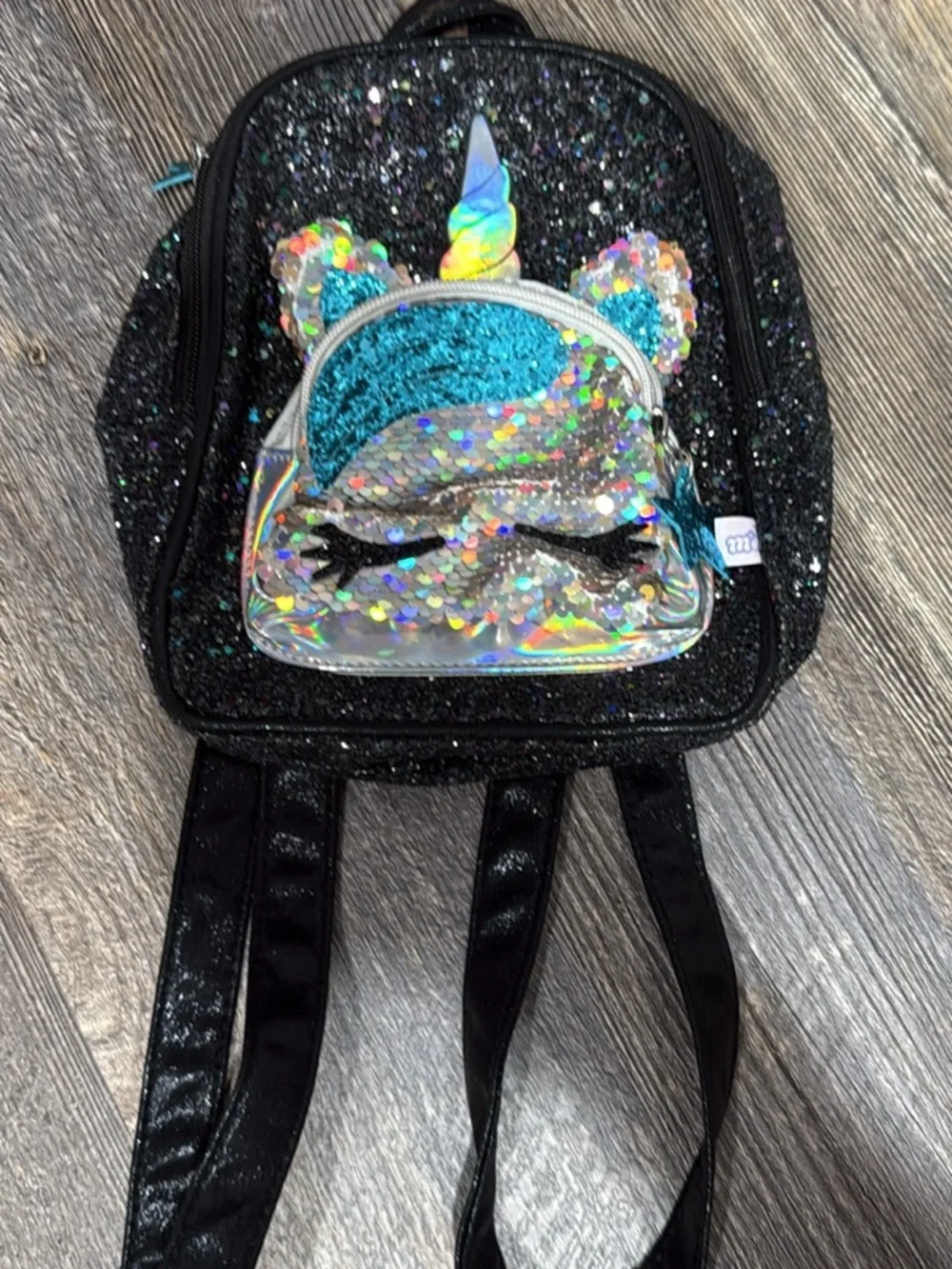 Black Glitter Unicorn Sequin Kids Backpack